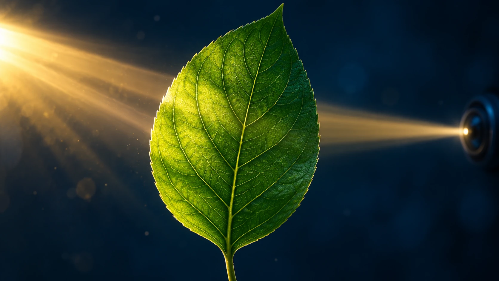 La même feuille, vivement éclairée : couleur, nervures et détails sont nettement visibles.